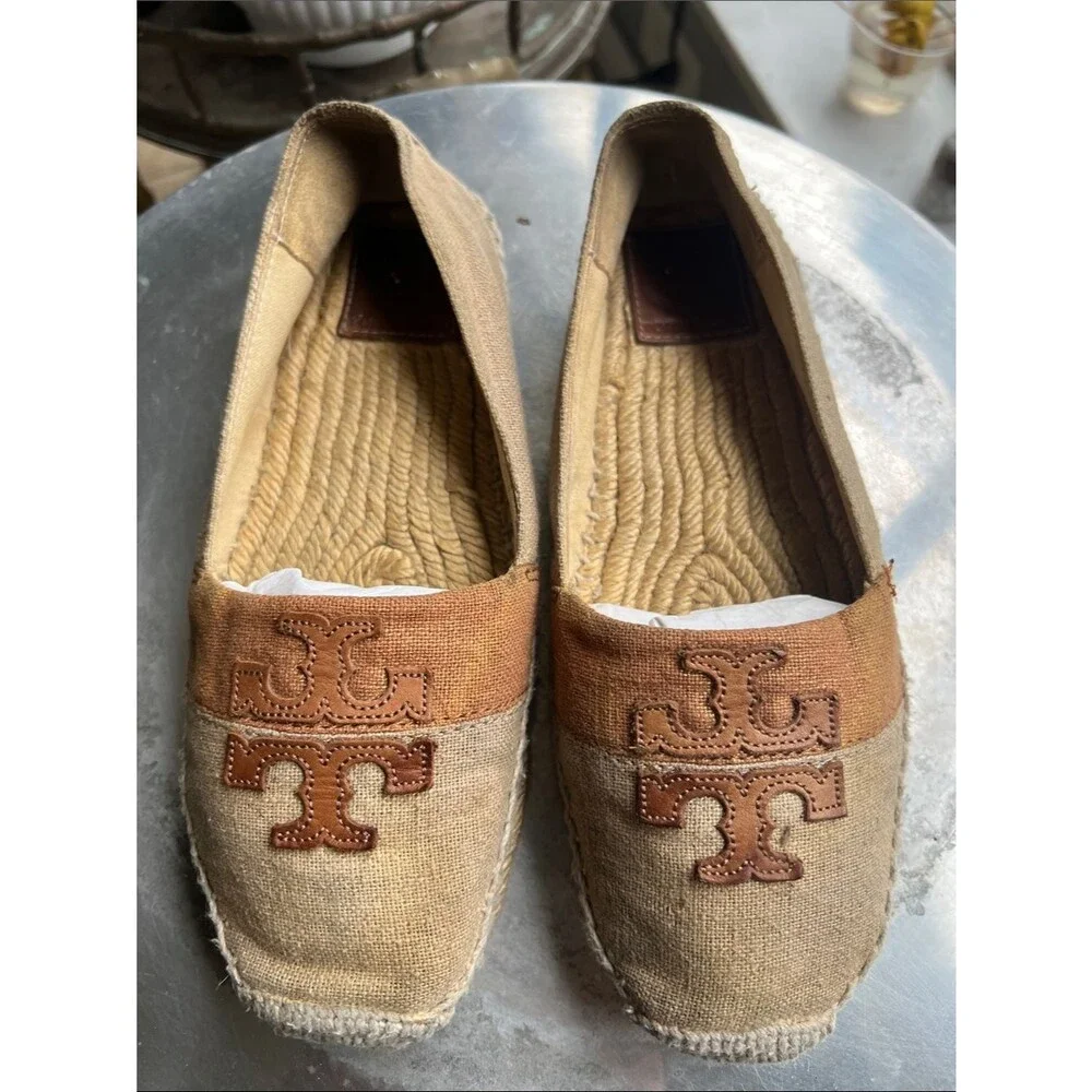 Tory Burch Two-Tone Canvas Espadrilles in Tan and Rust